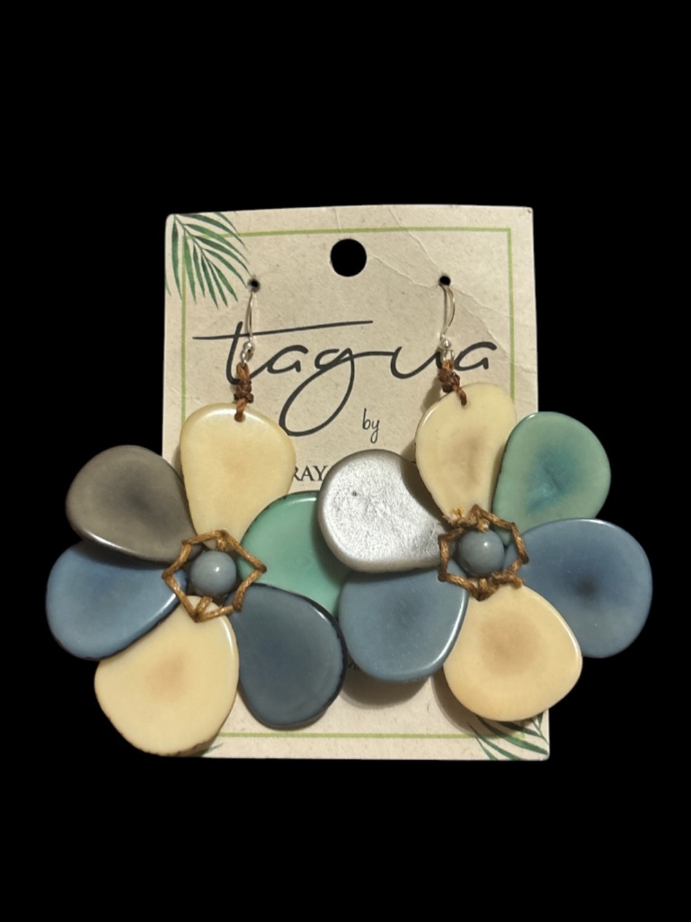 Tagua Blue Multi-Color Floral Drop Earrings